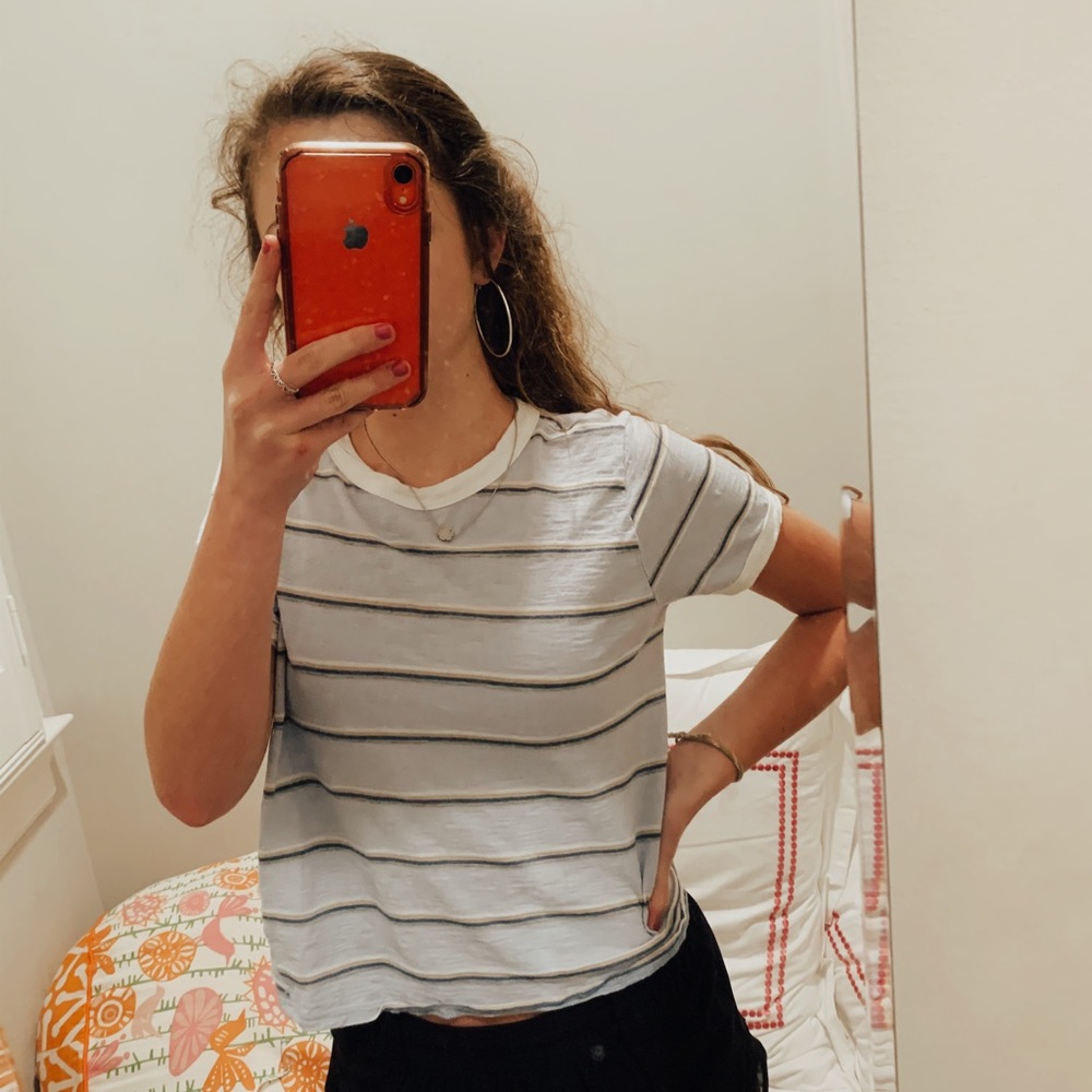 blue striped tee